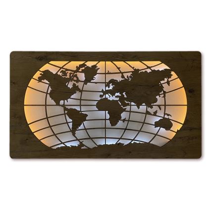 Li-Go 4868/DUB2 - Dimbare LED-wanddecoratie LED/24W/230V 110x60 cm eiken/wereldkaart (parallelle lijnen)