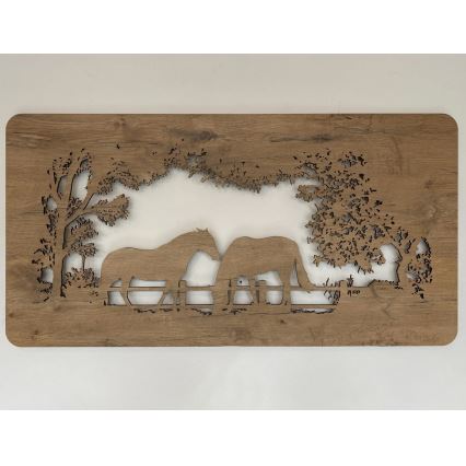 Li-Go 5012/B/4 - Dimbare LED wanddecoratie LED/10W/5V 30000 mAh 120x60 cm eik/paarden + afstandsbediening