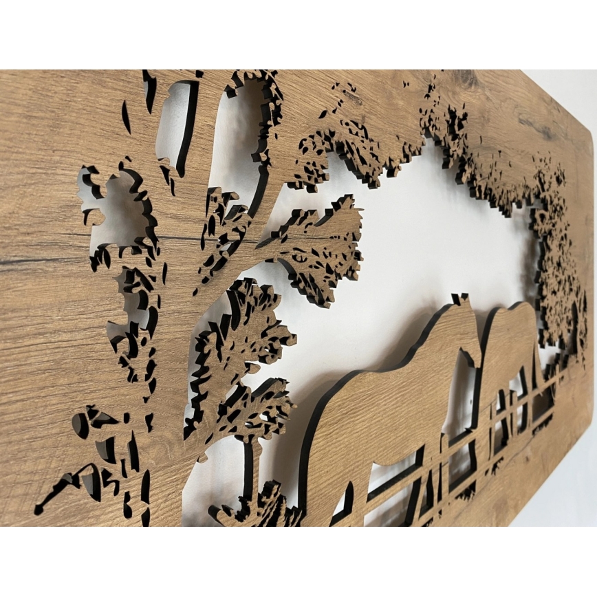 Li-Go 5012/B/4 - Dimbare LED wanddecoratie LED/10W/5V 30000 mAh 120x60 cm eik/paarden + afstandsbediening