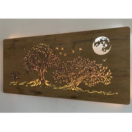 Li-Go 5042/DUB2 - Dimbare LED-wanddecoratie LED/24W/230V 110x50 cm eik/Drie eiken en maan