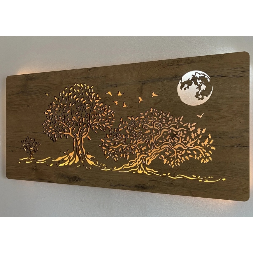 Li-Go 5042/DUB2 - Dimbare LED-wanddecoratie LED/24W/230V 110x50 cm eik/Drie eiken en maan