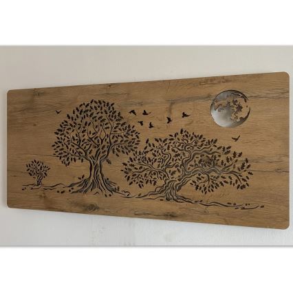 Li-Go 5042/DUB2 - Dimbare LED-wanddecoratie LED/24W/230V 110x50 cm eik/Drie eiken en maan