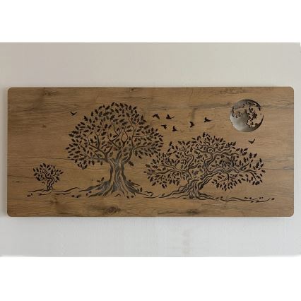 Li-Go 5042/DUB2 - Dimbare LED-wanddecoratie LED/24W/230V 110x50 cm eik/Drie eiken en maan