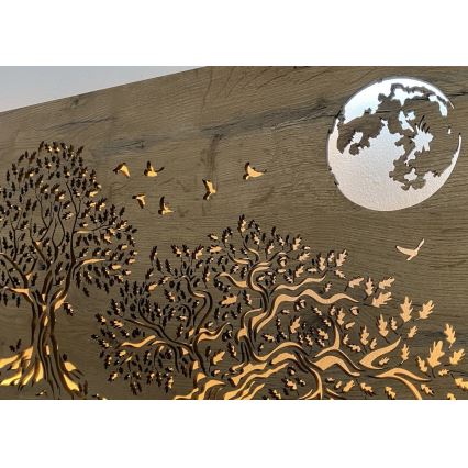 Li-Go 5042/DUB2 - Dimbare LED-wanddecoratie LED/24W/230V 110x50 cm eik/Drie eiken en maan