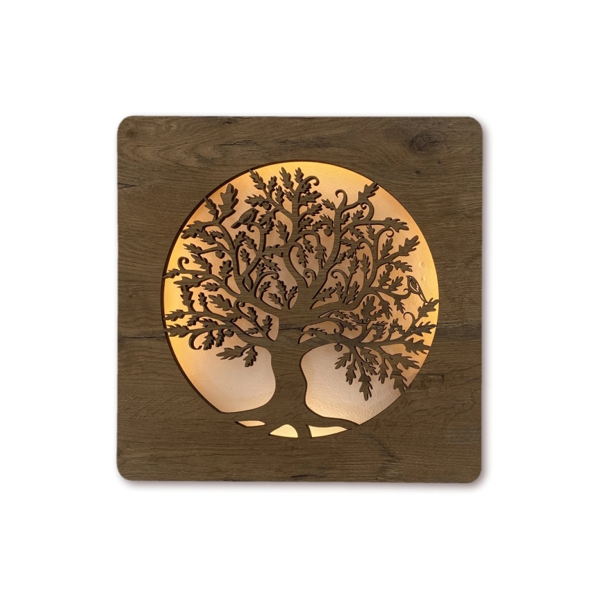 Li-Go 5275/DUB2 - dimbare LED-wanddecoratie LED/10W/5V 20000 mAh 42x42 cm eik/Eik in cirkel + afstandsbediening