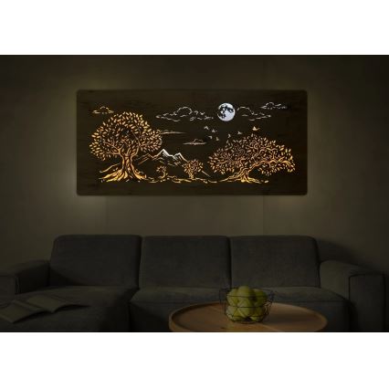 Li-Go 5478/DUB2 - Dimbare LED-wanddecoratie LED/24W/230V 130x60 cm eik/Vier eikenbomen en maan