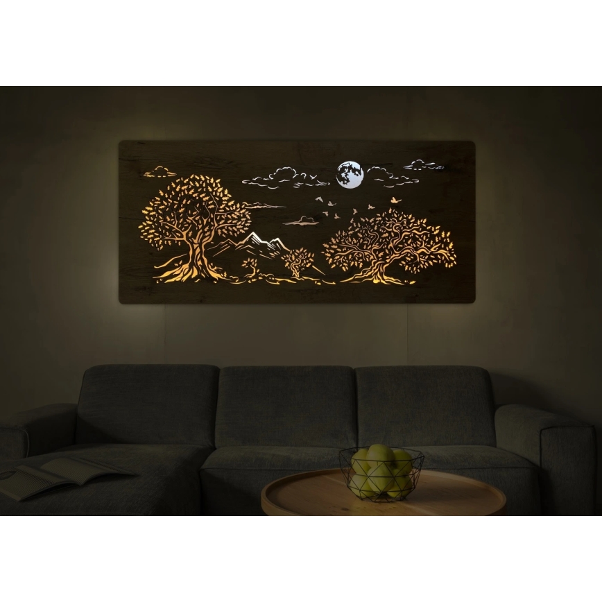 Li-Go 5478/DUB2 - Dimbare LED-wanddecoratie LED/24W/230V 130x60 cm eik/Vier eikenbomen en maan