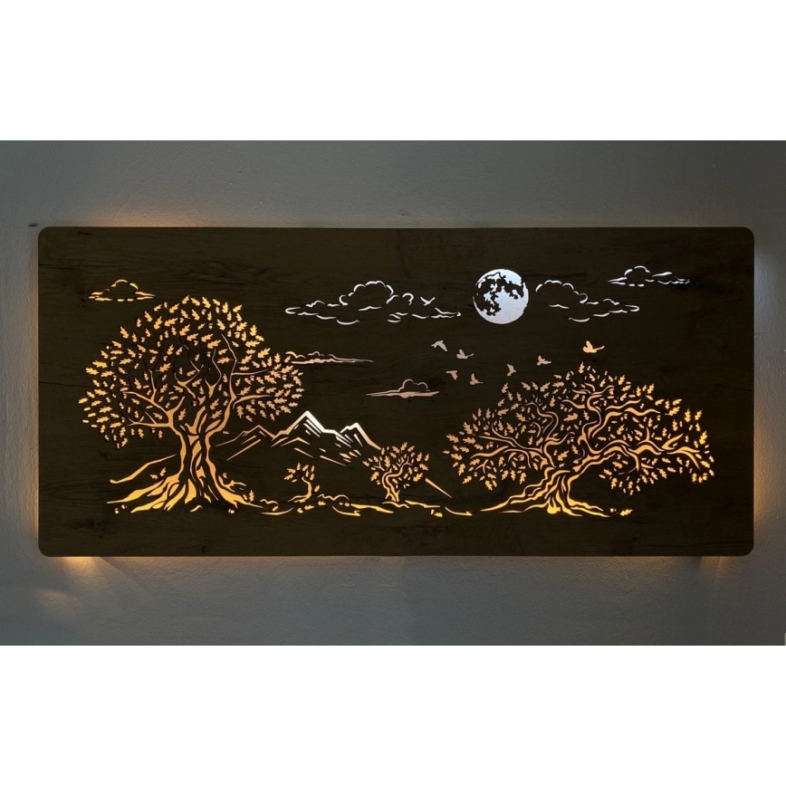 Li-Go 5478/DUB2 - Dimbare LED-wanddecoratie LED/24W/230V 130x60 cm eik/Vier eikenbomen en maan