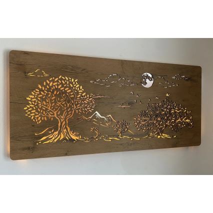 Li-Go 5478/DUB2 - Dimbare LED-wanddecoratie LED/24W/230V 130x60 cm eik/Vier eikenbomen en maan