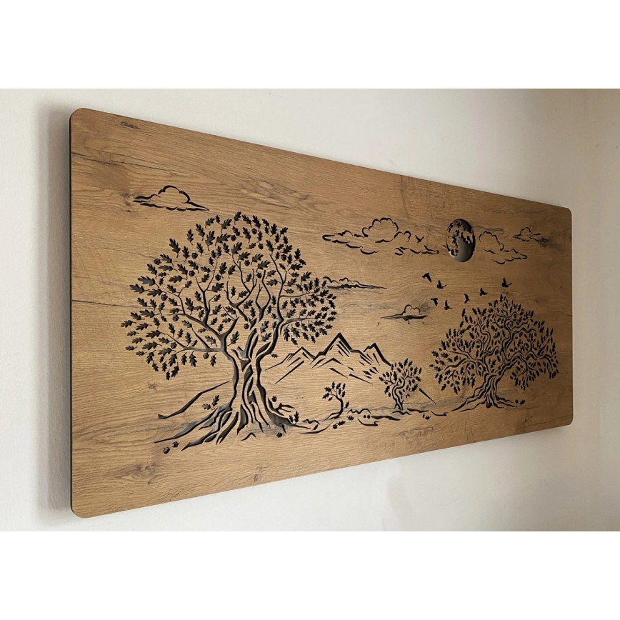 Li-Go 5478/DUB2 - Dimbare LED-wanddecoratie LED/24W/230V 130x60 cm eik/Vier eikenbomen en maan