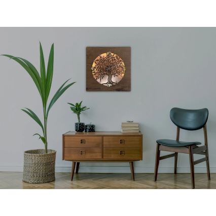 Li-Go 5652/DUB2 - LED dimbare klok LED/10W/5V 20000 mAh 42x42 cm eiken/eiken in cirkel + afstandsbediening