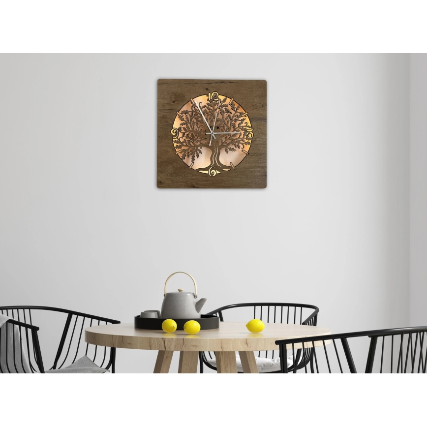 Li-Go 5652/DUB2 - LED dimbare klok LED/10W/5V 20000 mAh 42x42 cm eiken/eiken in cirkel + afstandsbediening