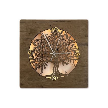 Li-Go 5652/DUB2 - LED dimbare klok LED/10W/5V 20000 mAh 42x42 cm eiken/eiken in cirkel + afstandsbediening