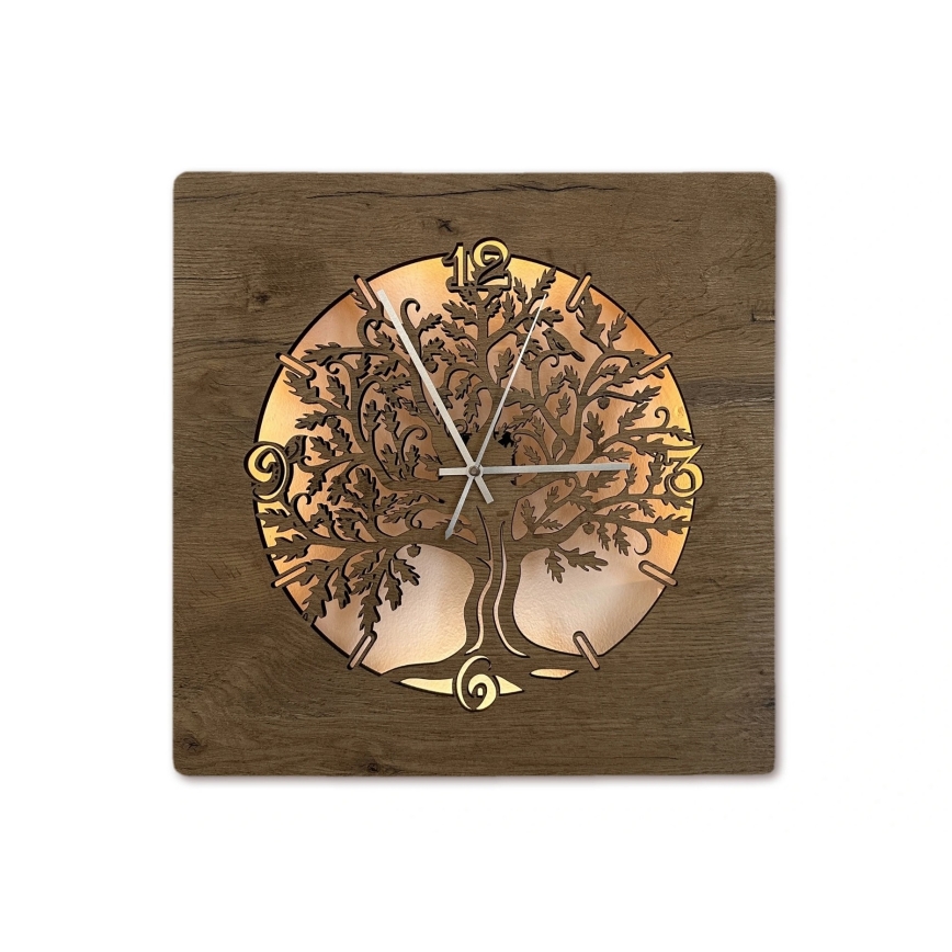 Li-Go 5652/DUB2 - LED dimbare klok LED/10W/5V 20000 mAh 42x42 cm eiken/eiken in cirkel + afstandsbediening