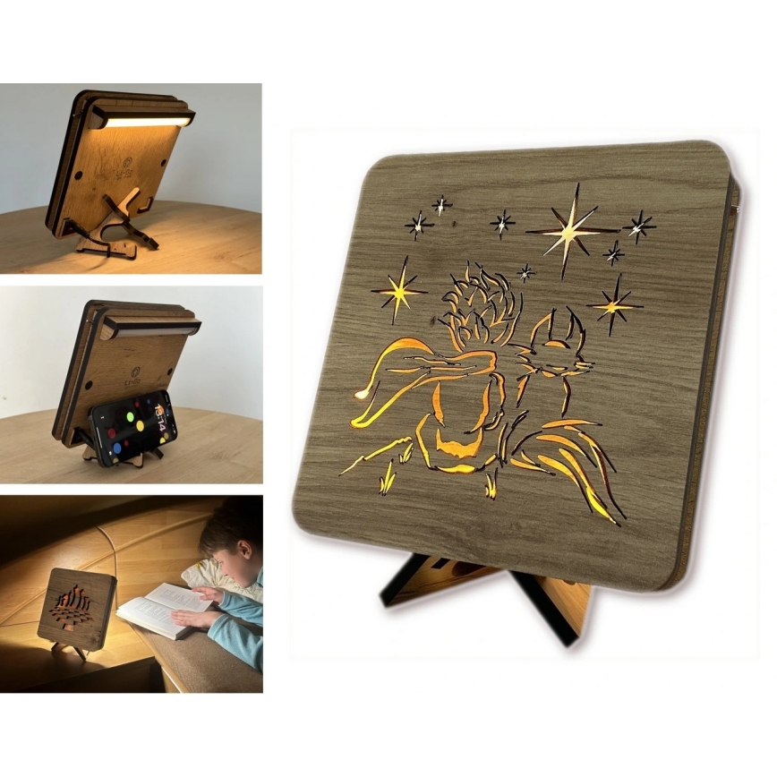 Li-Go 5788/DUB2 - LED tafeldecoratie LED/12W/230V 19x19 cm eiken/De Kleine Prins