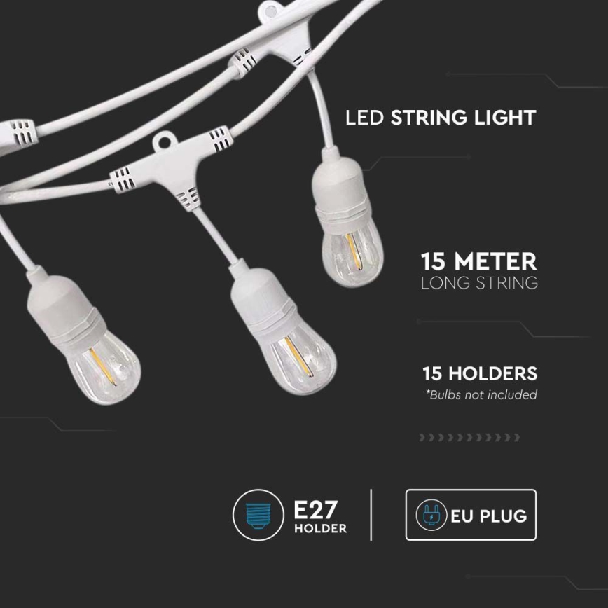 Lichtsnoer voor buiten STRING 15xE27/40W/230V 15m IP65