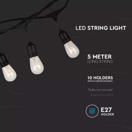 Lichtsnoer voor buiten STRING 5m 10xE27/40W/230V IP54