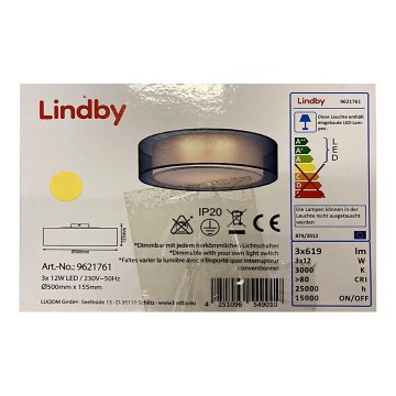 Lindby - Dimbare LED Plafondlamp AMON 3xLED/12W/230V