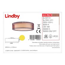 Lindby - Dimbare LED plafondlamp AMON 3xLED/12W/230V