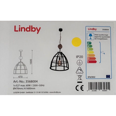 Lindby - Hanglamp aan een ketting MAXIMILIA 1xE27/60W/230V