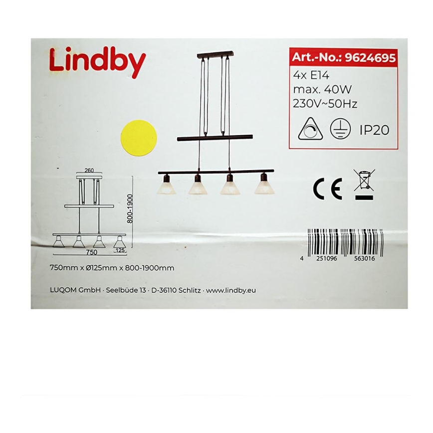 Lindby - Hanglamp aan een koord DELIRA 4xE14/40W/230V zwart