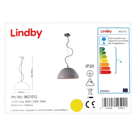 Lindby - Hanglamp aan een koord JELIN 1xE27/60W/230V