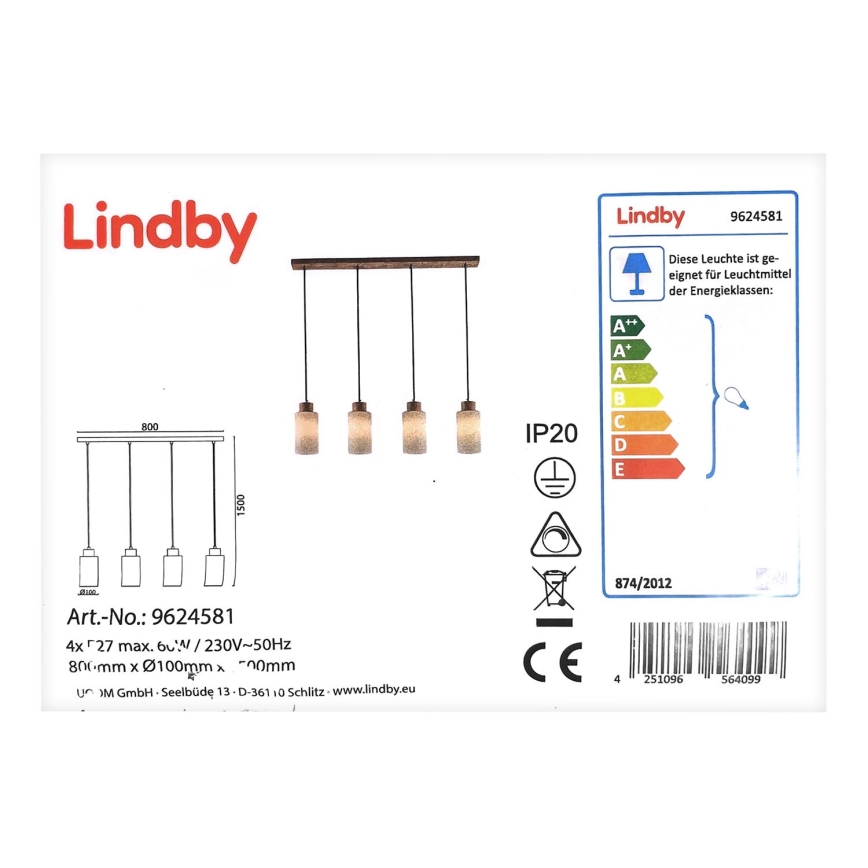 Lindby - Hanglamp aan een koord NICUS 4xE27/60W/230V