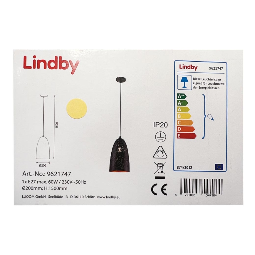 Lindby - Hanglamp aan een koord TOLA 1xE27/60W/230V