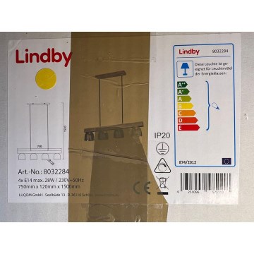 Lindby - Hanglamp aan een koord WATAN 4xE14/28W/230V