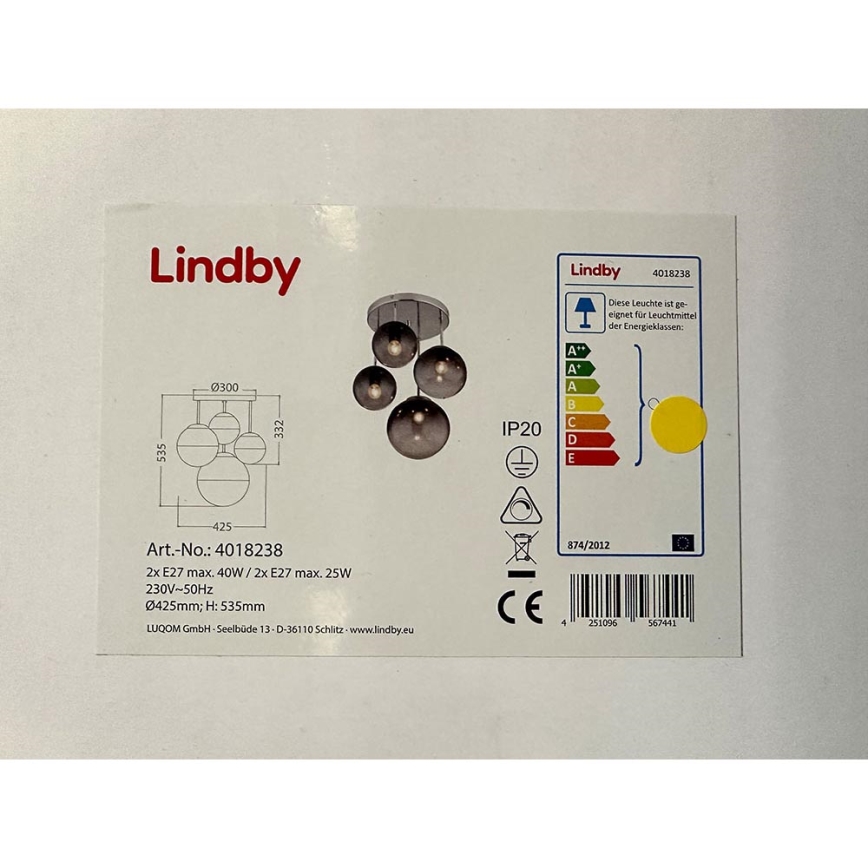 Lindby - Hanglamp met vaste pendel ROBYN 2xE27/40W/230V + 2xE27/25W/230V