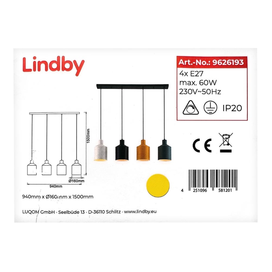 Lindby - Kroonluchter aan een snoer TIRANE 4xE27/60W/230V