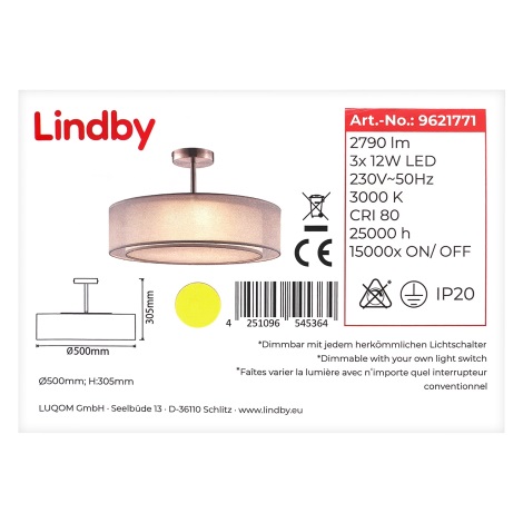 Lindby - LED Dimbare kroonluchter op paal PIKKA 3xLED/12W/230V