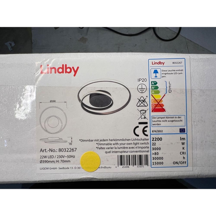 Lindby - LED dimbare plafondlamp KYRON LED/22W/230V