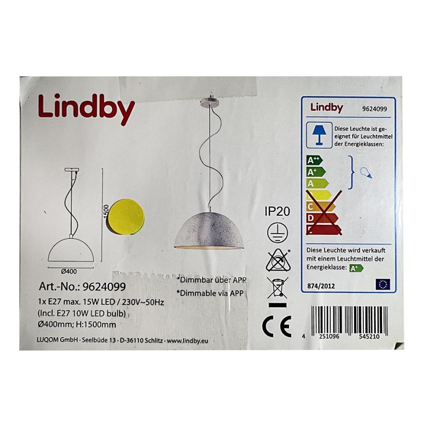 Lindby - LED RGB Dimbare hanglamp aan een koord CAROLLE LED/10W/230V Wi-Fi Tuya