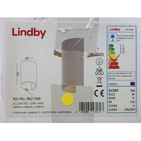Lindby - LED wand verlichting JENKE 2xLED/2,5W/230V gips