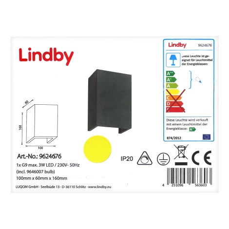 Lindby - LED Wandlamp ALBIN 1xG9/3W/230V