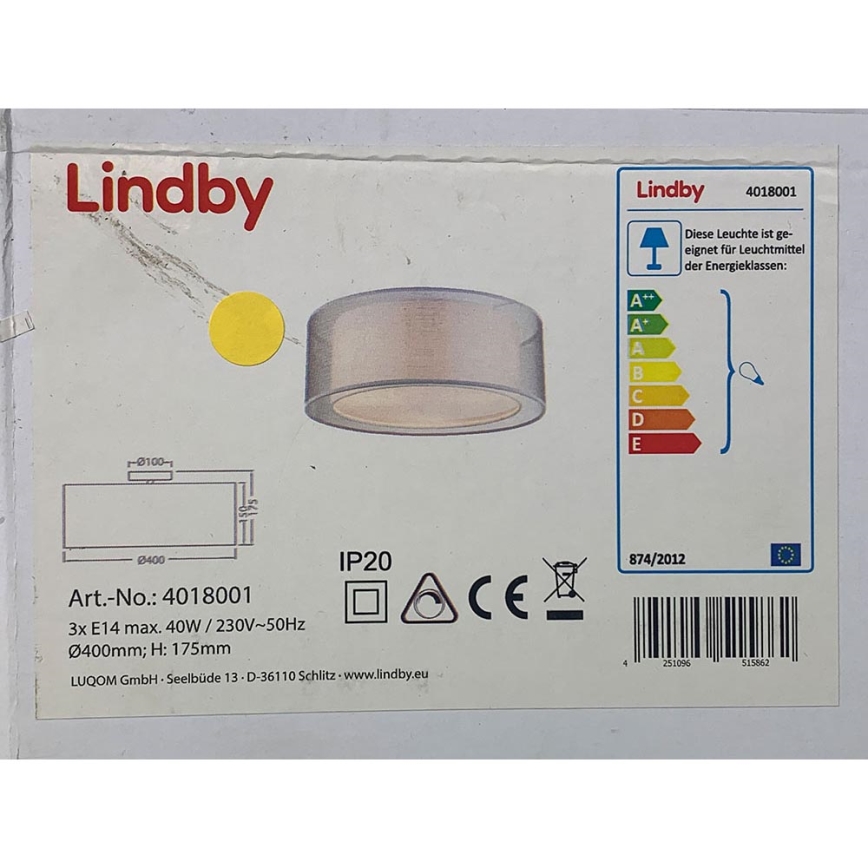 Lindby - Plafondlamp NICA 3xE14/40W/230V