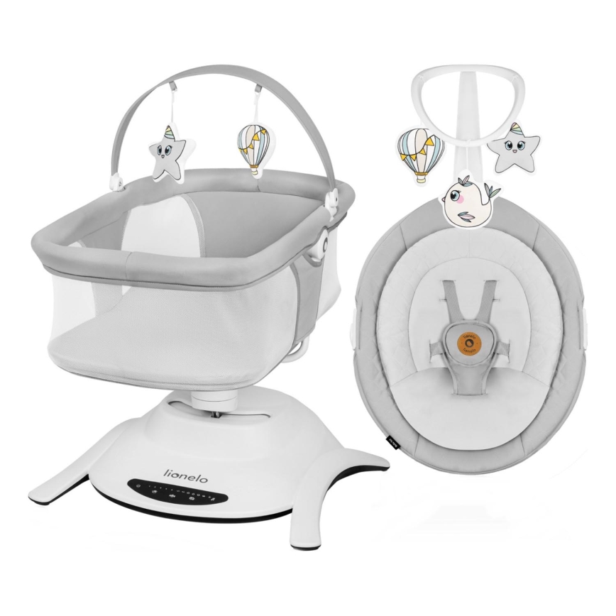 Lionelo - 2-in-1 babywip BELLA met melodie, 4xAA, betongrijs + afstandsbediening