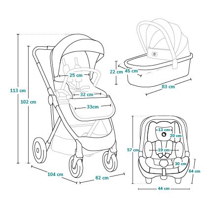 Lionelo - 3-in-1 combi-kinderwagen AMBER Zwart Onyx