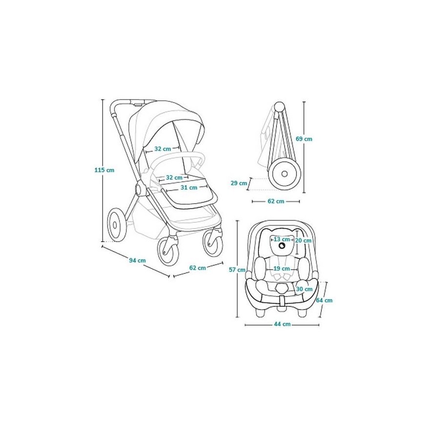 Lionelo - 3-in-1 combi-kinderwagen LAYLA Grey Stone