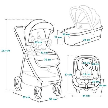 Lionelo - 3-in-1 combi-kinderwagen MERIL Grijs Stone