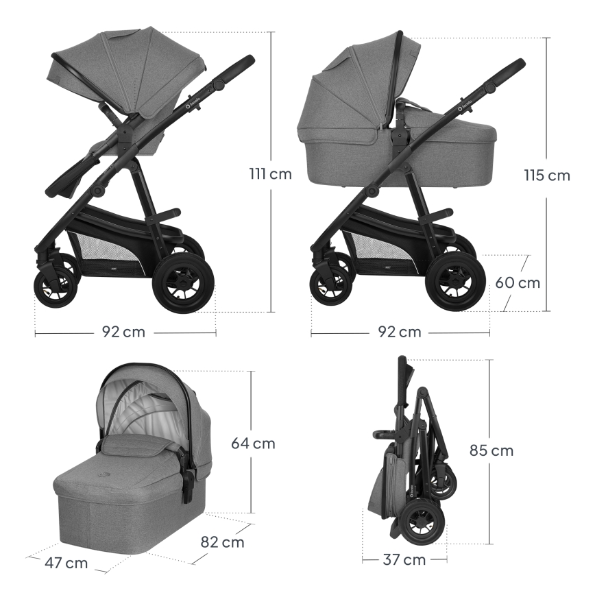 Lionelo - 3-in-1 combikinderwagen BIANKA Grijs Stone