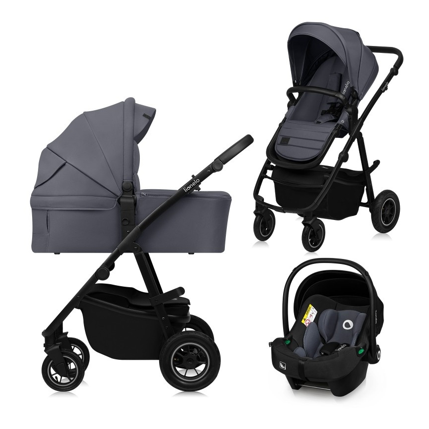 Lionelo - 3-in-1 combinatiekinderwagen AMBER PLUS Grijs Grafiet
