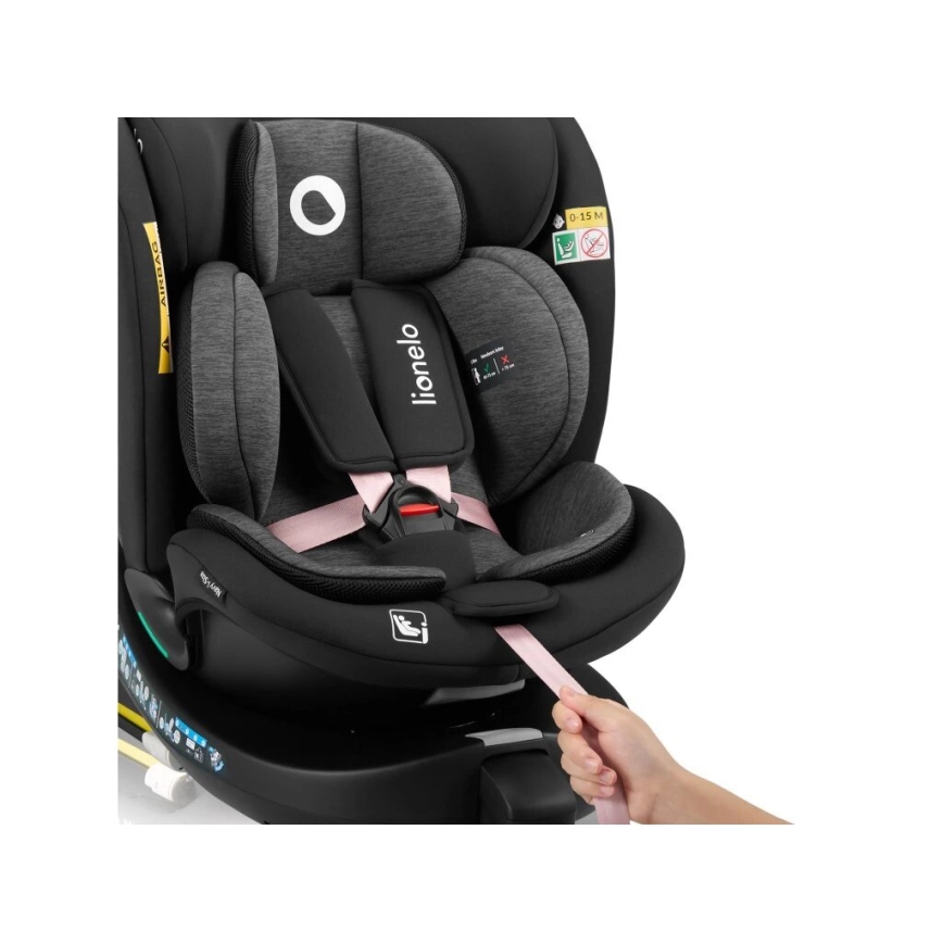 Lionelo - Autostoel met basis swivel NAVY i-Maat 40-150 cm zwart/roze