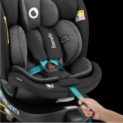 Lionelo - Autostoel met basis swivel NAVY i-Maat 40-150 cm zwart/turquoise