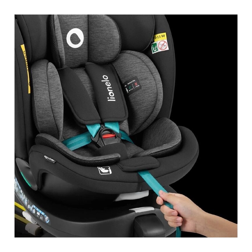 Lionelo - Autostoel met basis swivel NAVY i-Maat 40-150 cm zwart/turquoise
