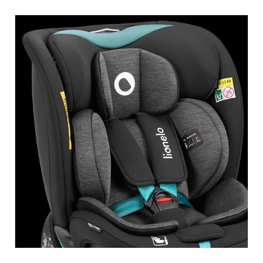 Lionelo - Autostoel met basis swivel NAVY i-Maat 40-150 cm zwart/turquoise