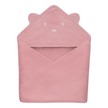 Lionelo - Baby badcape met capuchon van mousseline Pink Baby