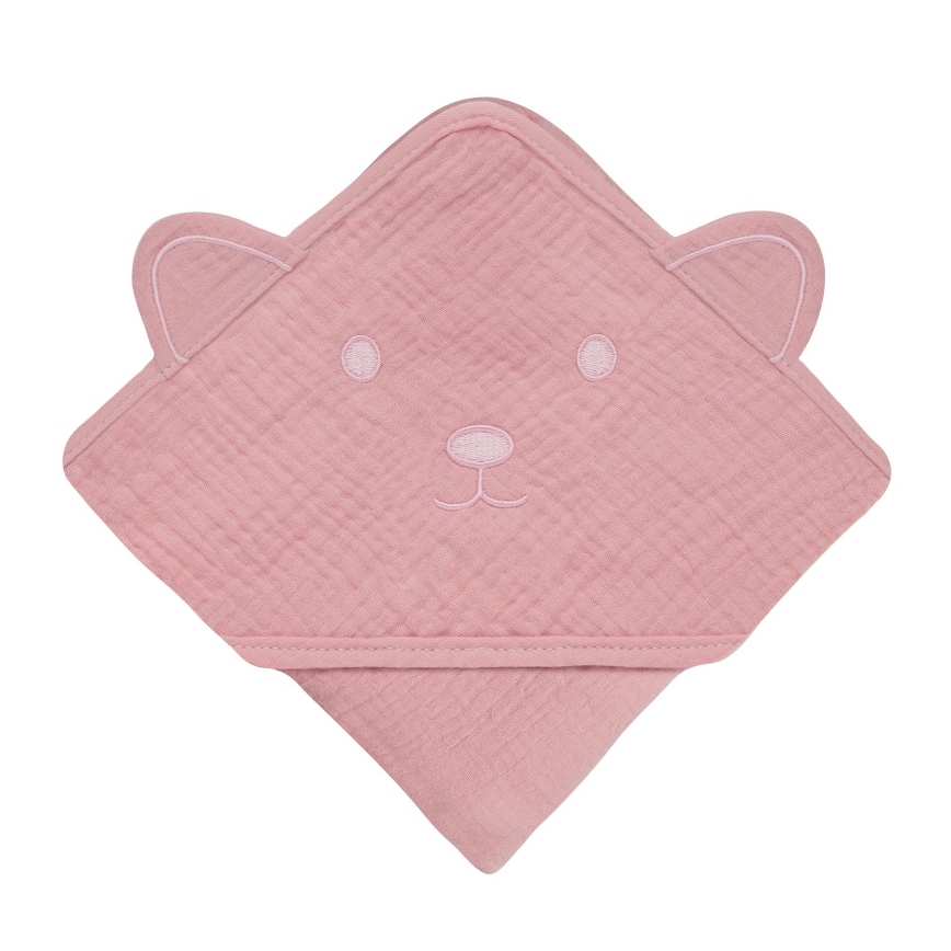Lionelo - Baby badcape met capuchon van mousseline Pink Baby