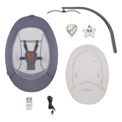 Lionelo - Babyschommel met melodie RALF 4xAA Grey Graphite + afstandsbediening
